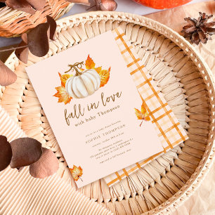 Invitación Rosa   Moderna Baby Shower De Pupmkin Fall In Love