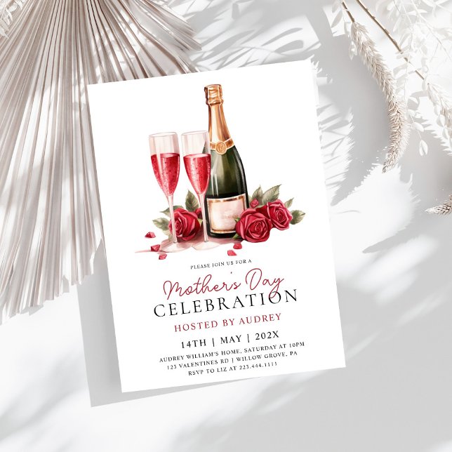 Invitación Rosa moderna Vino Champagne Fiesta del Día de la M (Subido por el creador)