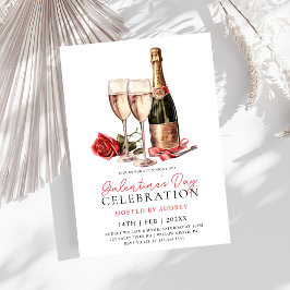 Invitación Rosa moderna Vino Champagne Galentine's Day Fiesta