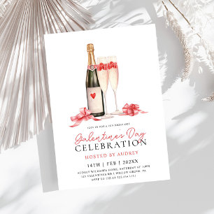 Invitación Rosa moderna Vino Champagne Galentine's Day Fiesta