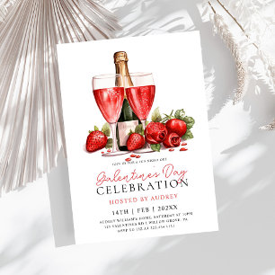 Invitación Rosa moderna Vino Champagne Galentine's Day Fiesta