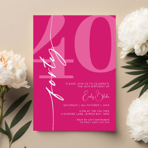 Invitación Rosa Moderno 40. Fiesta de cumpleaños