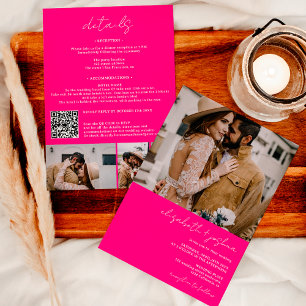 Invitación Rosa moderno 4 foto Qr todo en un boda