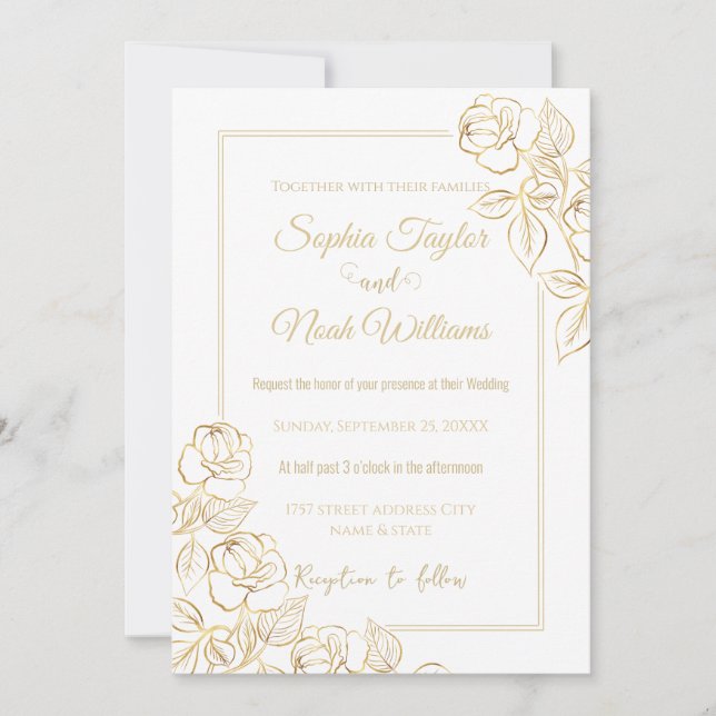 Invitación Rosa moderno blanco y dorado mínimo (Anverso)
