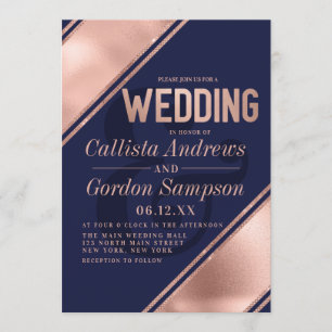 Invitación Rosa moderno Boda de esquina de franja blanca de o