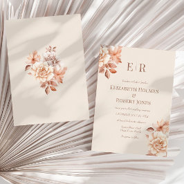 Invitación Rosa moderno Boda de Monograma Floral Dorado