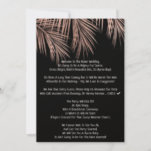 Invitación Rosa moderno boda de palmera tropical negra de col