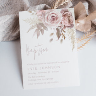 Invitación Rosa moderno Boho Dusty y bautismo floral Rubor