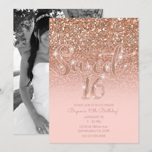 Invitación Rosa Moderno Brillo Glam Glitter Dulces 16 Fotos