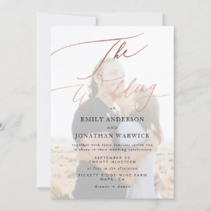 Invitación Rosa moderno caligrafía de oro Boda de fotografía