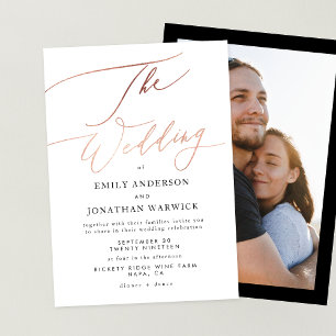 Invitación Rosa moderno caligrafía de oro Boda de fotografía