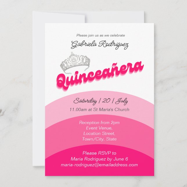 Invitación Rosa moderno con Diamante Tiara Quinceanera (Anverso)