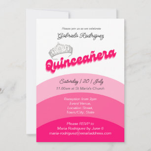 Invitación Rosa moderno con Diamante Tiara Quinceanera