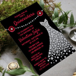 Invitación Rosa moderno de Quinceañera con bata de diamantes