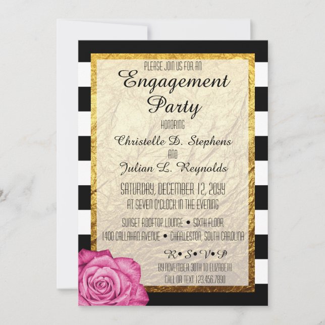 Invitación Rosa Moderno Falso Oro Hoja de Fiesta de Compromis (Anverso)