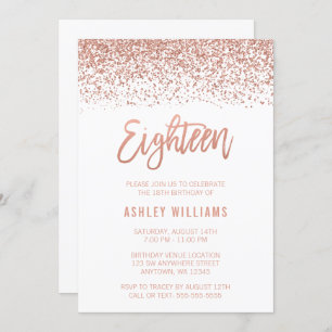 Invitación Rosa moderno Faux Purpurina 18 cumpleaños