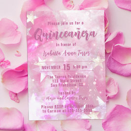 Invitación Rosa Moderno Glam Gleaming Starry Quinceañera