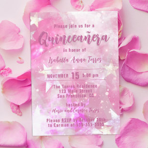 Invitación Rosa Moderno Glam Gleaming Starry Quinceañera