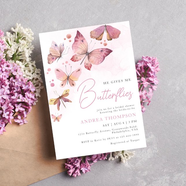 Invitación Rosa moderno me da mariposas ducha de novia (Subido por el creador)