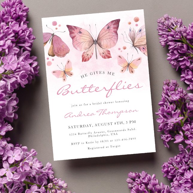 Invitación Rosa moderno me da mariposas ducha de novia (Subido por el creador)