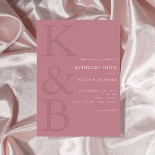 Invitación Rosa moderno Monograma Boda Minimalista