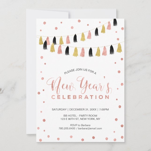 Invitación Rosa moderno Oro Año Nuevo Fiesta (Anverso)