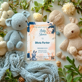 Invitación Rosa moderno Oro y acuarela de la Marina bebé