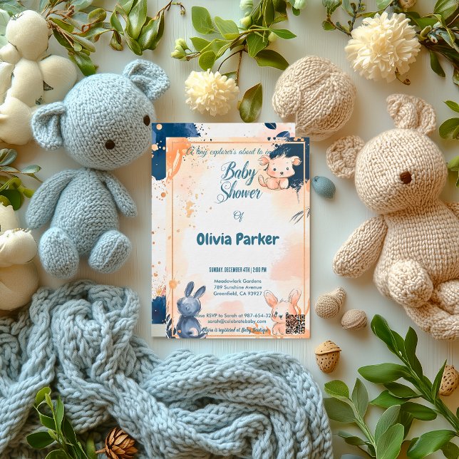 Invitación Rosa moderno Oro y acuarela de la Marina bebé (Subido por el creador)