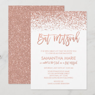 Invitación Rosa moderno Purpurina de Faux Faux Bat Mitzvah