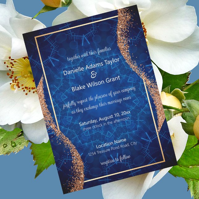 Invitación Rosa moderno Purpurina de oro, Boda de Mandala azu (Subido por el creador)