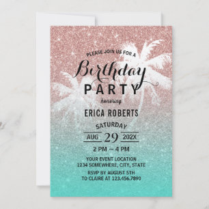 Invitación Rosa moderno Purpurina de oro Fiesta de cumpleaños