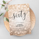 Invitación Rosa moderno Purpurina de oro ilumina 60 cumpleaño<br><div class="desc">Elegante Glam Rosa Gold Purpurina Lights 60th Birthday Script plantilla de invitación con luces brillantes y escritura moderna de tipografía.</div>