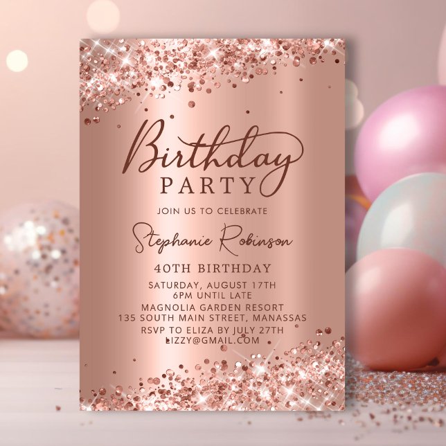 Invitación Rosa moderno Purpurina de oro Relieve metalizado M (Subido por el creador)