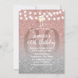 Invitación Rosa moderno Purpurina de oro y plata 60 cumpleaño