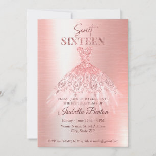 Invitación Rosa moderno Purpurina de vestir de oro dulce 16 ú