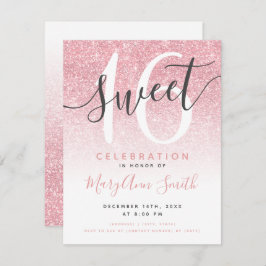 Invitación Rosa moderno Purpurina Oro Ombre 16 cumpleaños