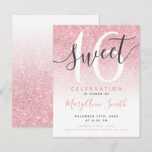 Invitación Rosa moderno Purpurina Oro Ombre 16 cumpleaños