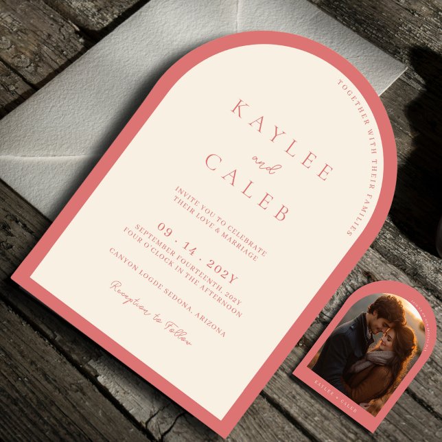 Invitación Rosa moderno Rubor Boda de fotografía de arco rosa (Subido por el creador)