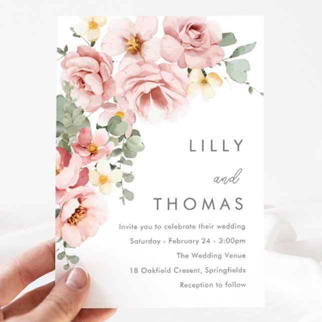 Invitación Rosa moderno Rubor Boda floral (Subido por el creador)