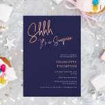 Invitación rosa moderno simple foto sorpresa de oro Sweet 16<br><div class="desc">¡Qué sorpresa! Elegante,  sencillo,  moderno rosa de oro y azul marino foto Sweet 16</div>