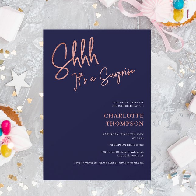 Invitación rosa moderno simple foto sorpresa de oro Sweet 16 (Subido por el creador)