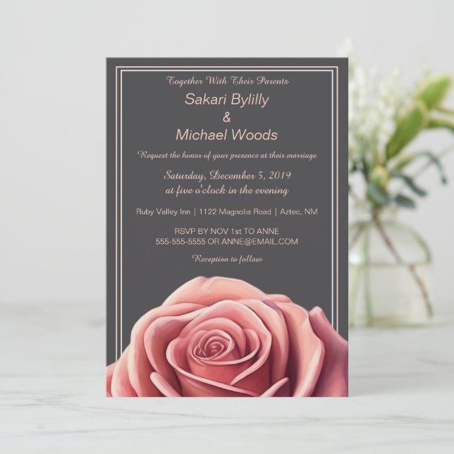 Invitación Rosa moderno sobre gris oscuro (Anverso de pie)
