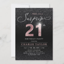 Rosa moderno sorpresa negro de oro 21 cumpleaños