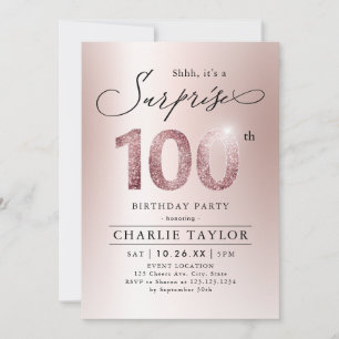 Invitación Rosa moderno sorpresa para adultos 100 años