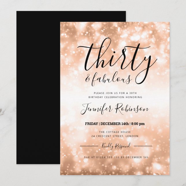 Invitación Rosa moderno Treinta y Fabuloso cumpleaños 30 (Anverso / Reverso)