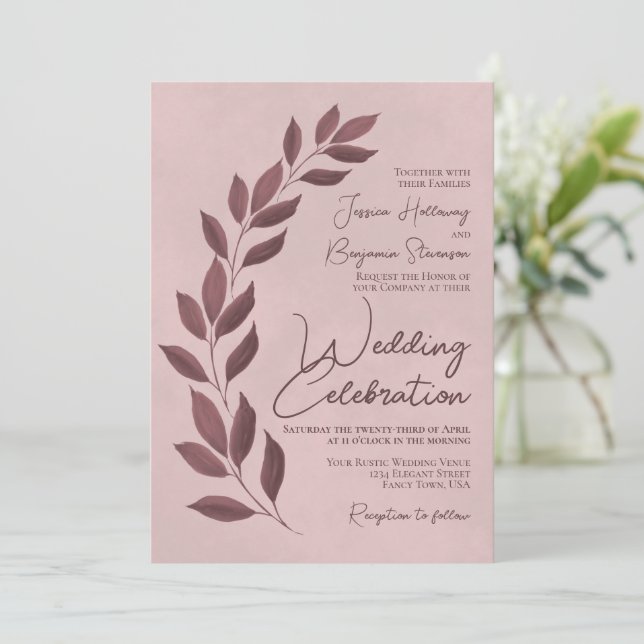 Invitación Rosa moderno y  de Mauve deja Boda (Anverso de pie)