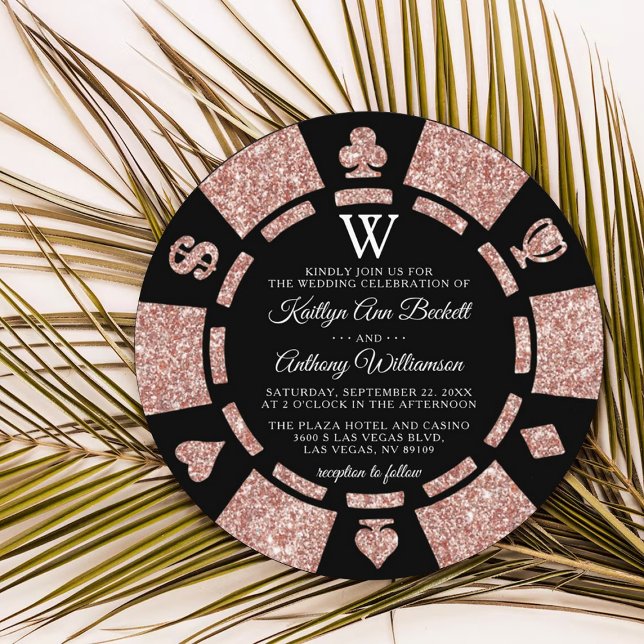 Invitación Rosa Monograma de Oro Poker Chip Boda de Casino (Subido por el creador)