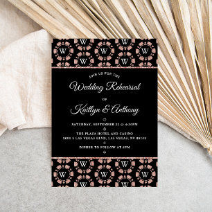 Invitación Rosa Monograma de Oro Poker Chip Boda de Casino