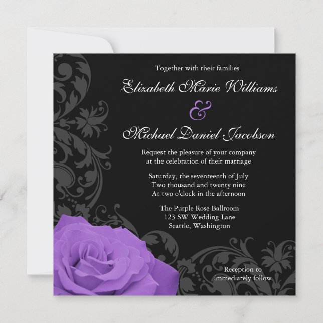 Invitación Rosa morado Boda floreciente (Anverso)