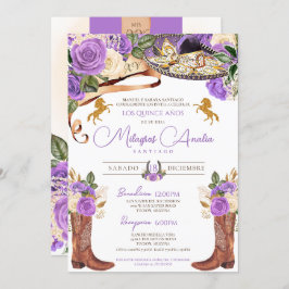 Invitación Rosa morado claro Fancy Western Charro Quinceanera